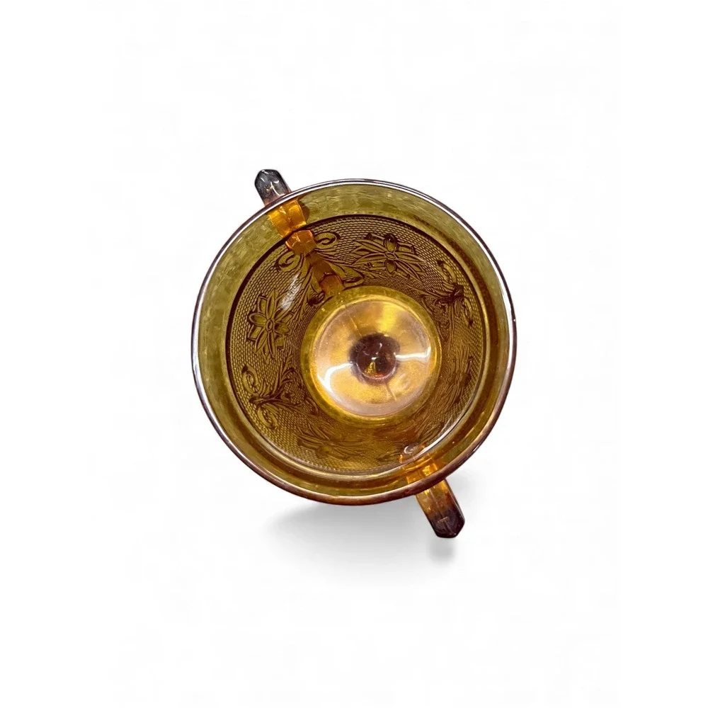Vintage Tiara Amber Glass Pedestal Sugar Bowl Candy Dish Pressed Glass